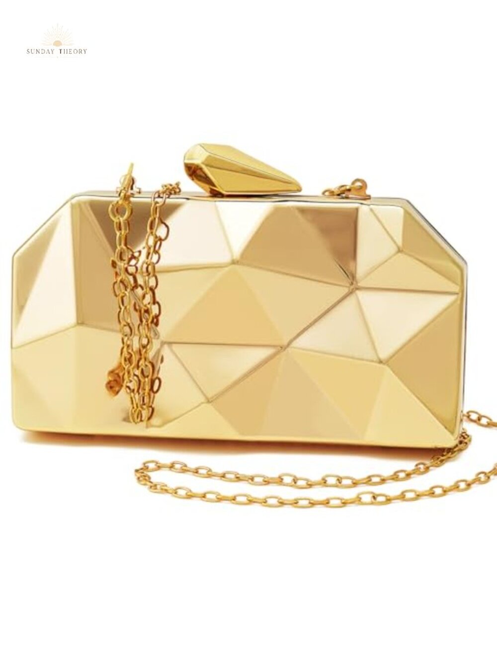 Metal Evening Clutch Purse Lattice Geometric Handbag with Chain Strap